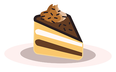 Image showing A piece of cake with chocolate topping and sprinkles vector colo