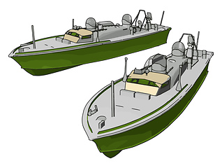Image showing 3D illustration of two green army ships vector illustration on w