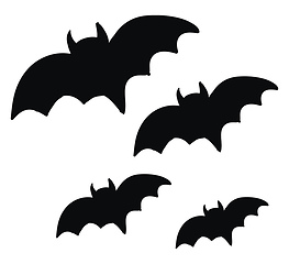 Image showing Four black bats flying in the sky vector or color illustration