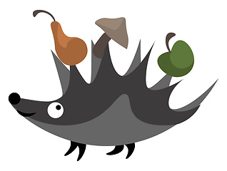 Image showing Cartoon funny grey hedgehog with fruits on its spines vector or 