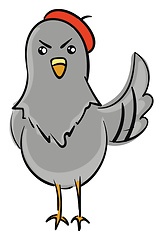 Image showing Angry pigeon with red beret illustration color vector on white b