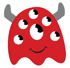 Image showing Happy red monster with many eyes and grey horns vector illustrat