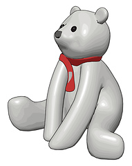 Image showing White teddy bear with red scarf vector illustration on white bac