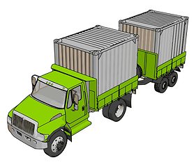 Image showing Green container truck with trailer vector illustration on white 