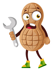 Image showing Peanut with wrench, illustration, vector on white background.