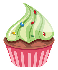 Image showing Chocolate cupcake with green toppingillustration vector on white