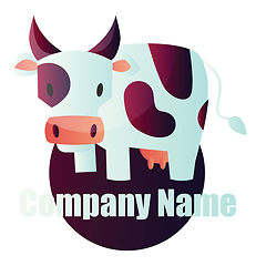 Image showing Cow with purple marks in front of purple circle vector logo desi