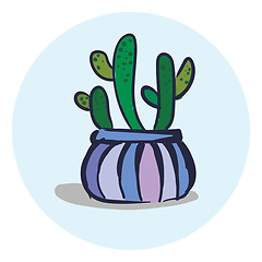 Image showing Spotted cactus bush in a beautiful designed flower pot vector co