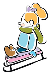 Image showing Girl with green scarf and blue jacket on sled vector illustratio