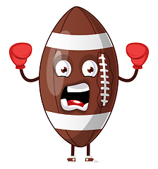 Image showing Rugby ball wearing boxing gloves, illustration, vector on white 