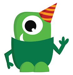 Image showing A green monster wearing a party hat vector or color illustration