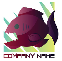 Image showing Deep pink and purple piranha vector logo design on a white backg