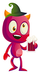 Image showing Drunk devil with beer, illustration, vector on white background.