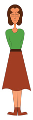 Image showing Girl in green shirt and brown long skirt vector illustration on 