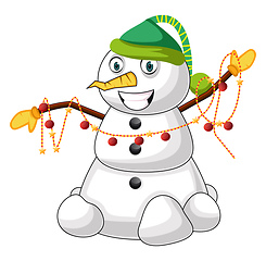 Image showing Snowman with green hat illustration vector on white background