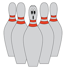 Image showing A set of five grey-colored bowling pins vector or color illustra