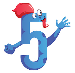 Image showing Number five blue monster with a hat and showing five fingers ill