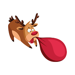 Image showing Christmas deer pulling heavy bag with pressents vector illustrat