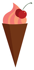 Image showing Pink ice creame in cone with red cherry on top vector illustrati
