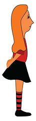 Image showing Side portraite of a girl in red shirt black skirt and black and 