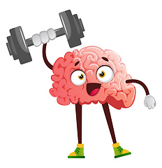 Image showing Brain lifting weights, illustration, vector on white background.