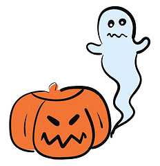 Image showing A ghost and a pumpkin for Halloween looks terrifying vector or c