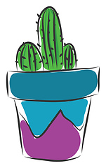 Image showing Cactus inside a blue and purple vase vector illustration on a wh