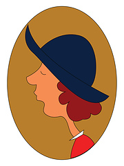 Image showing Portrait of a girl in a blue summer hat over brown background vi