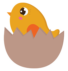 Image showing Yellow chick in an egg shell vector illustration on white backgr