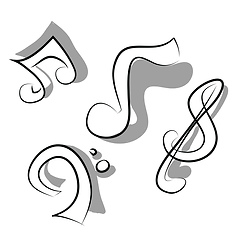 Image showing Black and white doodle of the musical notes to play vector color