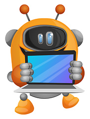 Image showing Cartoon robot holding a notebook illustration vector on white ba