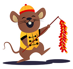 Image showing Cartoon mouse in yellow chinese suit vector illustartion on whit