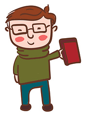 Image showing Boy with eyeglass holding book in hand vector or color illustrat