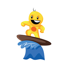 Image showing Yellow creature surfing on the wave vector illustration on a whi