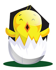 Image showing Easter chick hatching from egg shell illustrated web vector on w