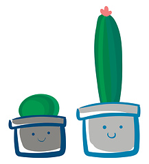 Image showing Two cactus pots each with a smiling emoji for interior decoratio