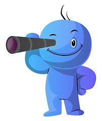 Image showing Blue cartoon caracter with his monocular illustration vector on 