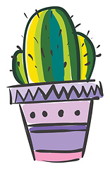 Image showing A colorful painting of cactus plant in a bright flower pot vecto