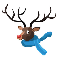Image showing Christmas deer with blue scarf vector illustration on a white ba