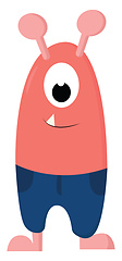 Image showing Cartoon funny one-eyed pink monster in blue shorts vector or col