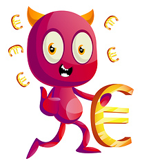 Image showing Devil with euro sign, illustration, vector on white background.