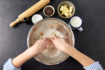 Image showing chef or baker making dough at bakery