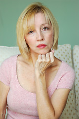 Image showing Blonde Woman Pink Sweater