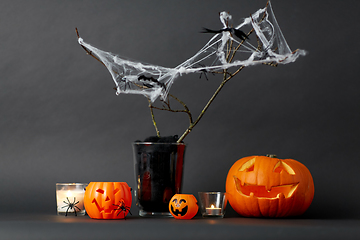 Image showing pumpkins, candles and halloween decorations