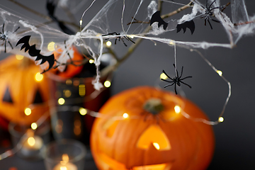 Image showing pumpkins, candles and halloween decorations