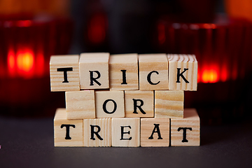 Image showing toy blocks with trick or treat words on halloween