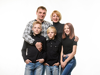 Image showing Happy adult large family of Slavic appearance in casual clothes, isolated on white background