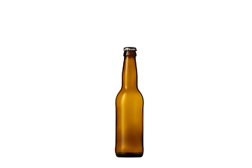 Image showing Empty golden colored beer bottle. Isolated on white studio background