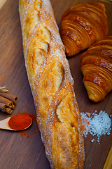 Image showing French fresh croissants and artisan baguette tradition