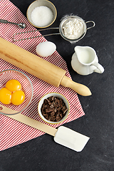 Image showing rolling pin, milk, eggs, flour and chocolate